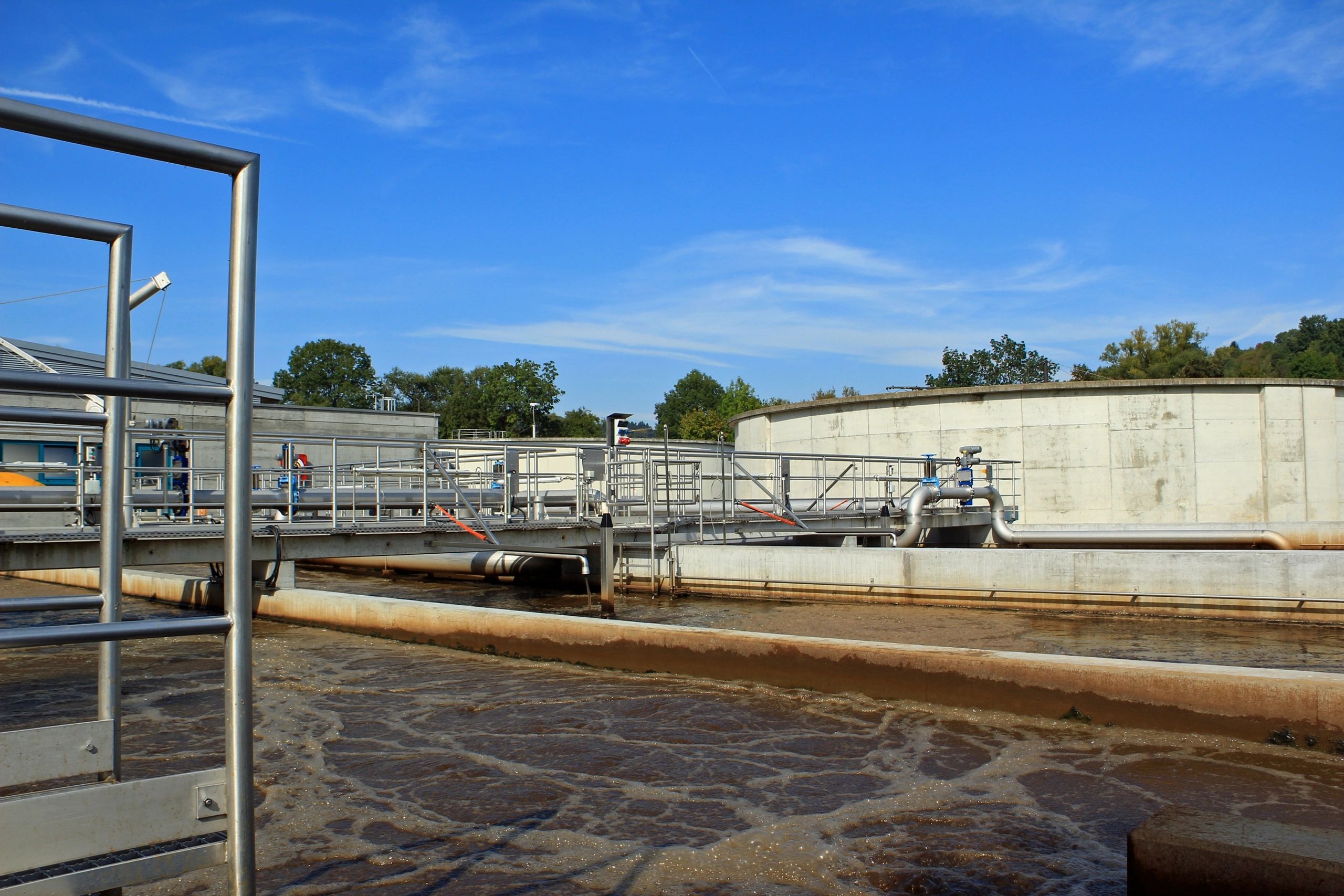 Wastewater treatment plant basins and piping